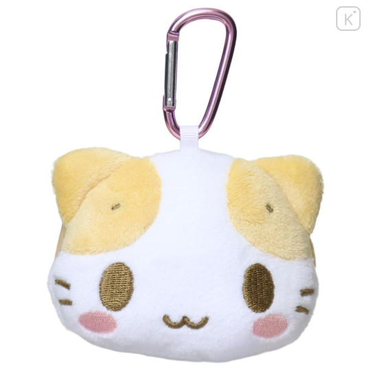 Japan Sanrio Mini Plush Pouch with Carabiner - Masyumaro : Fluffy Marshmallow-Like Cat Face - 1