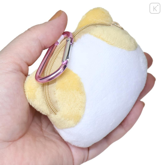Japan Sanrio Mini Plush Pouch with Carabiner - Masyumaro : Fluffy Marshmallow-Like Cat Face - 2