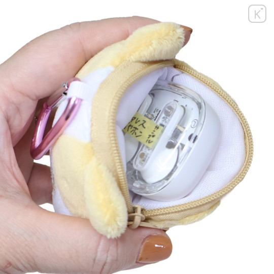 Japan Sanrio Mini Plush Pouch with Carabiner - Masyumaro : Fluffy Marshmallow-Like Cat Face - 3