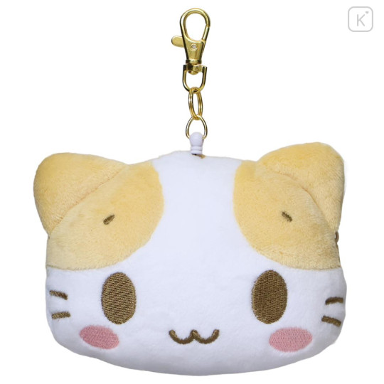 Japan Sanrio Face Pass Case with Reel - Masyumaro : Marshmallow-Like Cat Face - 1