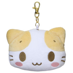 Japan Sanrio Face Pass Case with Reel - Masyumaro : Marshmallow-Like Cat Face