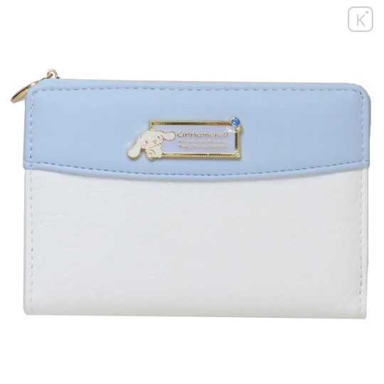 Japan Sanrio Bifold Wallet - Cinnamoroll : Blue Gold Embossed - 1
