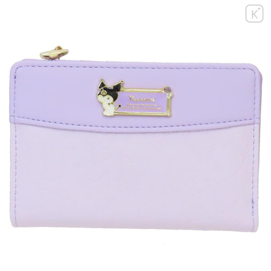 Japan Sanrio Bifold Wallet - Kuromi : Purple Gold Embossed - 1