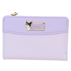 Japan Sanrio Bifold Wallet - Kuromi : Purple Gold Embossed