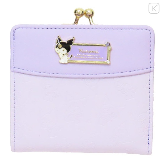 Japan Sanrio Clasp Bifold Wallet - Kuromi : Purple Gold Embossed - 1