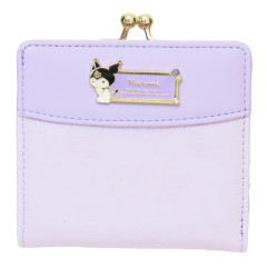 Japan Sanrio Clasp Bifold Wallet - Kuromi : Purple Gold Embossed