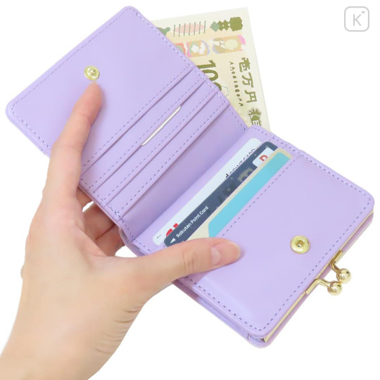 Japan Sanrio Clasp Bifold Wallet - Kuromi : Purple Gold Embossed - 3