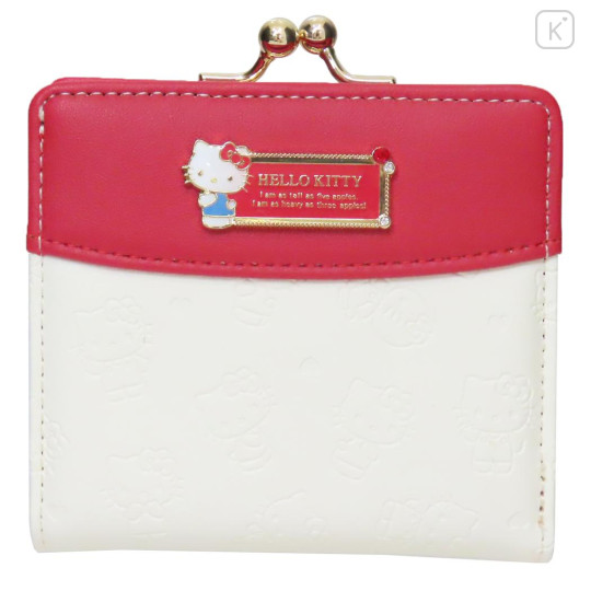 Japan Sanrio Clasp Bifold Wallet - Hello Kitty : Red Gold Embossed - 1