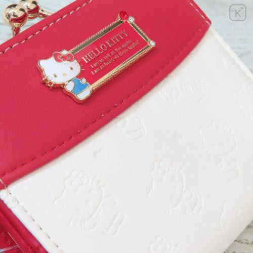 Japan Sanrio Clasp Bifold Wallet - Hello Kitty : Red Gold Embossed - 5