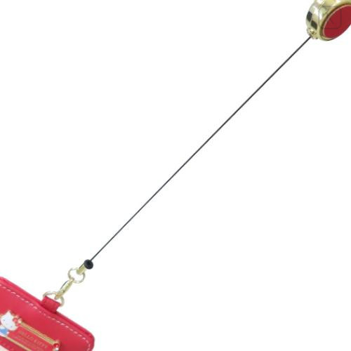 Japan Sanrio Pass Case Card Holder & Reel - Hello Kitty : Red Gold Embossed - 4