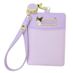 Japan Sanrio Pass Case Card Holder & Reel - Kuromi : Purple Gold Embossed