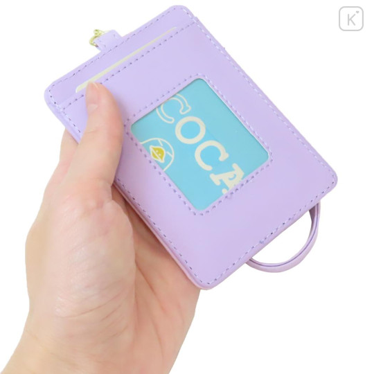Japan Sanrio Pass Case Card Holder & Reel - Kuromi : Purple Gold Embossed - 2