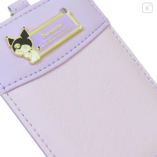 Japan Sanrio Pass Case Card Holder & Reel - Kuromi : Purple Gold Embossed - 3