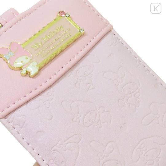 Japan Sanrio Pass Case Card Holder & Reel - My Melody : Pink Gold Embossed - 3