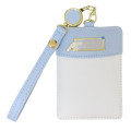 Japan Sanrio Pass Case Card Holder & Reel - Cinnamoroll : Blue Gold Embossed - 1