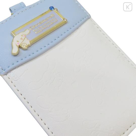 Japan Sanrio Pass Case Card Holder & Reel - Cinnamoroll : Blue Gold Embossed - 3