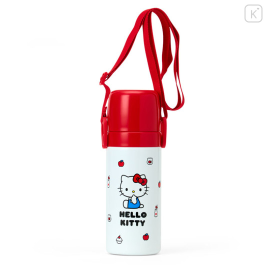 Japan Sanrio Original Stainless Steel Bottle (S) With Cup Shoulder Strap - Hello Kitty : Red White - 1