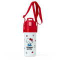 Japan Sanrio Original Stainless Steel Bottle (S) With Cup Shoulder Strap - Hello Kitty : Red White - 2