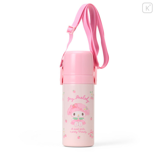 Japan Sanrio Original Stainless Steel Bottle (S) With Cup Shoulder Strap - My Melody : Pink - 1