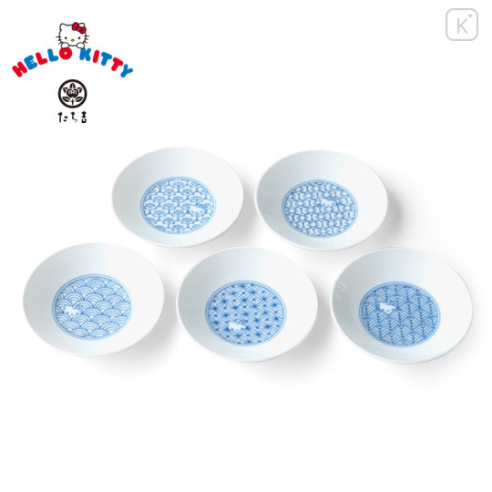 Japan Sanrio Tachikichi Auspicious Small Plate Set - Hello Kitty : Blue - 1
