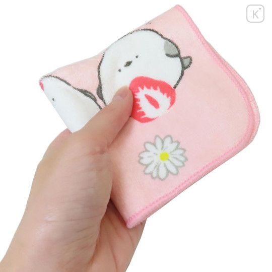 Japan Kamio Mini Towel Handkerchief - White Bird Shimaenaga Pink Strawberry Mochi Daifuku - 3
