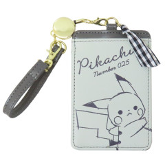 Japan Pokemon Pass Case Card Holder & Reel - Pikachu : number025 Mint Grey
