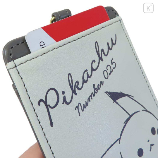 Japan Pokemon Pass Case Card Holder & Reel - Pikachu : number025 Mint Grey - 3