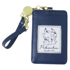 Japan Pokemon Pass Case Card Holder & Reel - Pikachu : number025 Navy