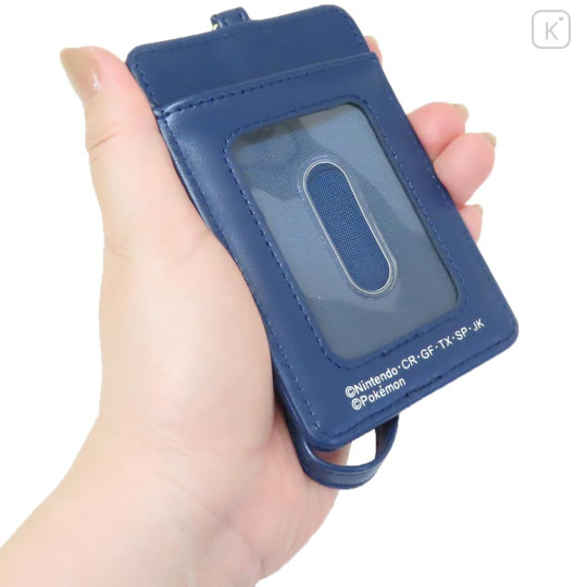 Japan Pokemon Pass Case Card Holder & Reel - Pikachu : number025 Navy - 2