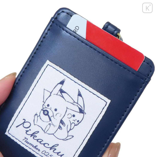 Japan Pokemon Pass Case Card Holder & Reel - Pikachu : number025 Navy - 3