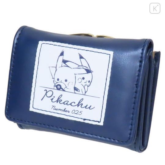 Japan Pokemon Clasp Trifold Wallet - Pikachu : number025 Navy - 1