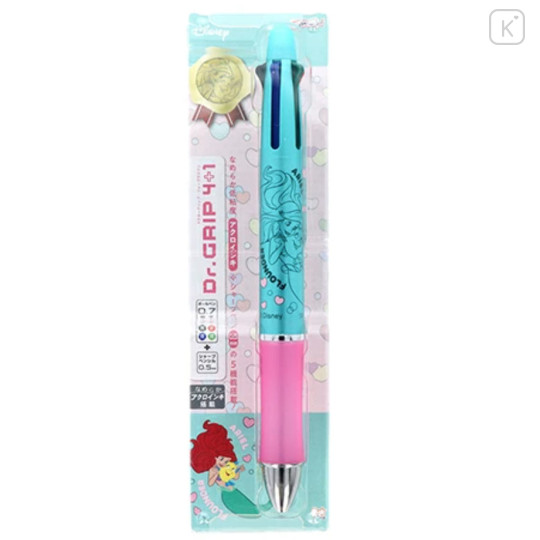 Japan Disney Dr. Grip 4+1 Multi Pen & Mechanical Pencil - The Little Mermaid : Green Pink - 1