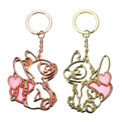 Japan Disney Store Metal Keychain - Stitch : Outline Pair Heart Line Key Chain Fes