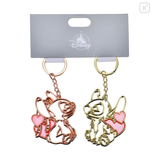Japan Disney Store Metal Keychain - Stitch : Outline Pair Heart Line Key Chain Fes - 2