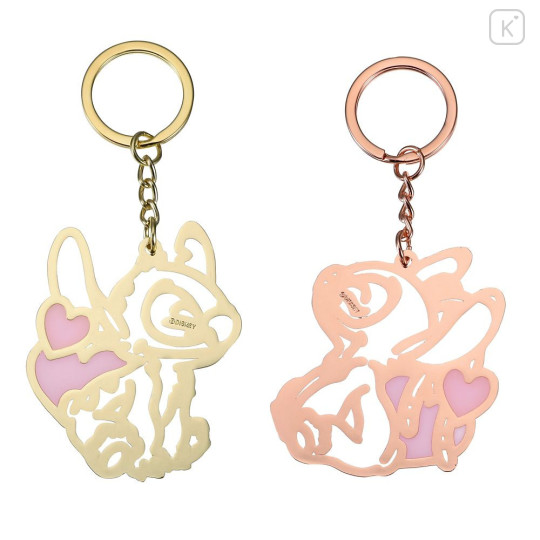 Japan Disney Store Metal Keychain - Stitch : Outline Pair Heart Line Key Chain Fes - 3