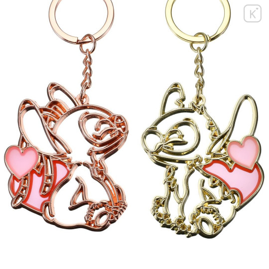 Japan Disney Store Metal Keychain - Stitch : Outline Pair Heart Line Key Chain Fes - 4