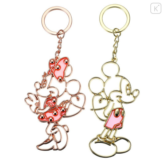 Japan Disney Store Metal Keychain - Mickey & Minnie : Outline Pair Heart Line Key Chain Fes - 1