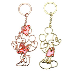 Japan Disney Store Metal Keychain - Mickey & Minnie : Outline Pair Heart Line Key Chain Fes