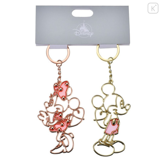Japan Disney Store Metal Keychain - Mickey & Minnie : Outline Pair Heart Line Key Chain Fes - 2