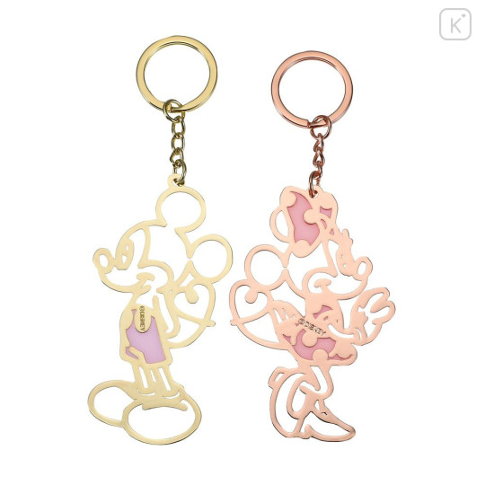 Japan Disney Store Metal Keychain - Mickey & Minnie : Outline Pair Heart Line Key Chain Fes - 3