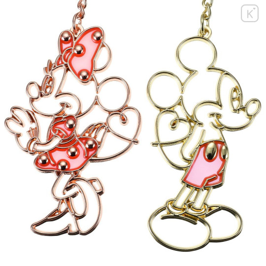 Japan Disney Store Metal Keychain - Mickey & Minnie : Outline Pair Heart Line Key Chain Fes - 4