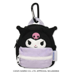 Japan Sanrio Mini Pouch with Carabiner - Kuromi : Backpack Style Black Purple Smile