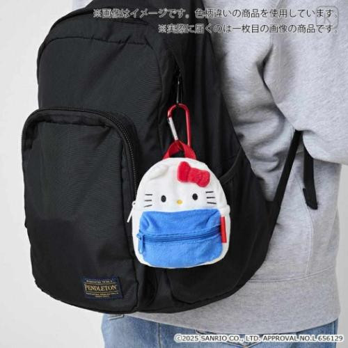 Japan Sanrio Mini Pouch with Carabiner - Kuromi : Backpack Style Black Purple Smile - 4