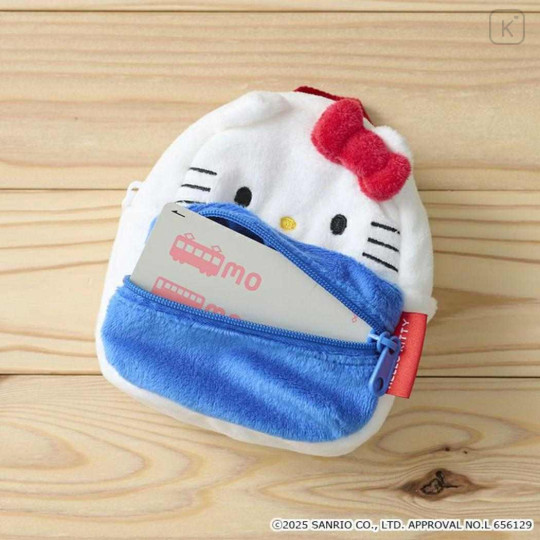 Japan Sanrio Mini Pouch with Carabiner - Hello Kitty : Backpack Style Blue Smile - 2