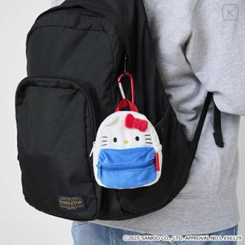 Japan Sanrio Mini Pouch with Carabiner - Hello Kitty : Backpack Style Blue Smile - 4