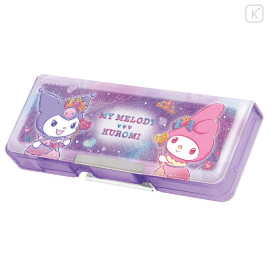 Japan Sanrio Double-opening Pencil Case - Kuromi & My Melody : Sparkly Dress - 1