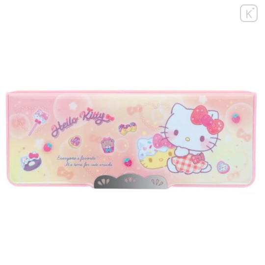 Japan Sanrio Yokopita Compact Double-Sided Opening Pencil Case - Hello Kitty & Tiny Chum : Dessert Hologram - 1