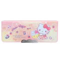 Japan Sanrio Yokopita Compact Double-Sided Opening Pencil Case - Hello Kitty & Tiny Chum : Dessert Hologram