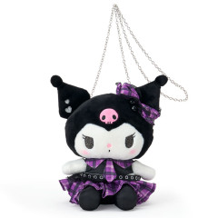 Japan Sanrio Original Plush Pochette Crossbody Shoulder Bag - Kuromi : Sweet Rock 'n' Check Gingham