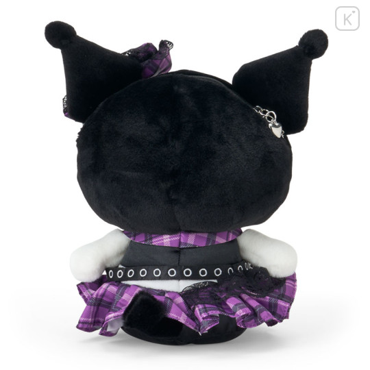 Japan Sanrio Original Plush Pochette Crossbody Shoulder Bag - Kuromi : Sweet Rock 'n' Check Gingham - 3